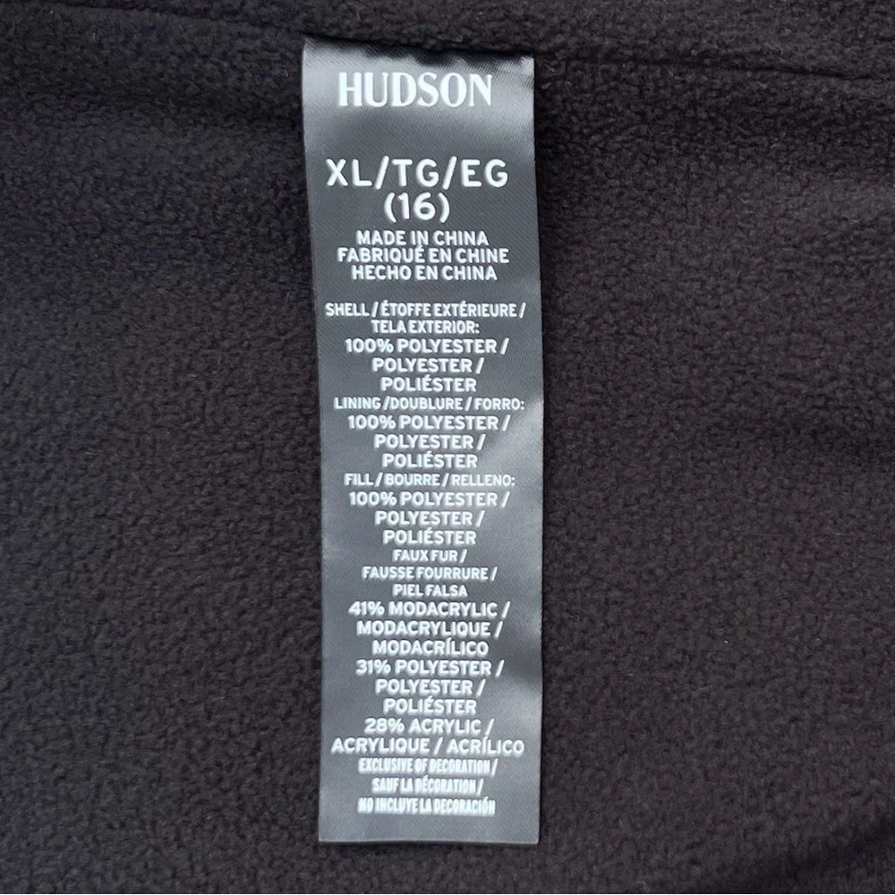 Hudson Kids Puffer Jacket Girls XL (16) High Gloss Deep Black Faux Fur New NWT